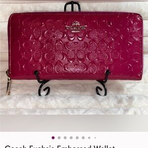 Coach Magenta Floral Embossed Key & Card Holder - call outs in the photo, As-is